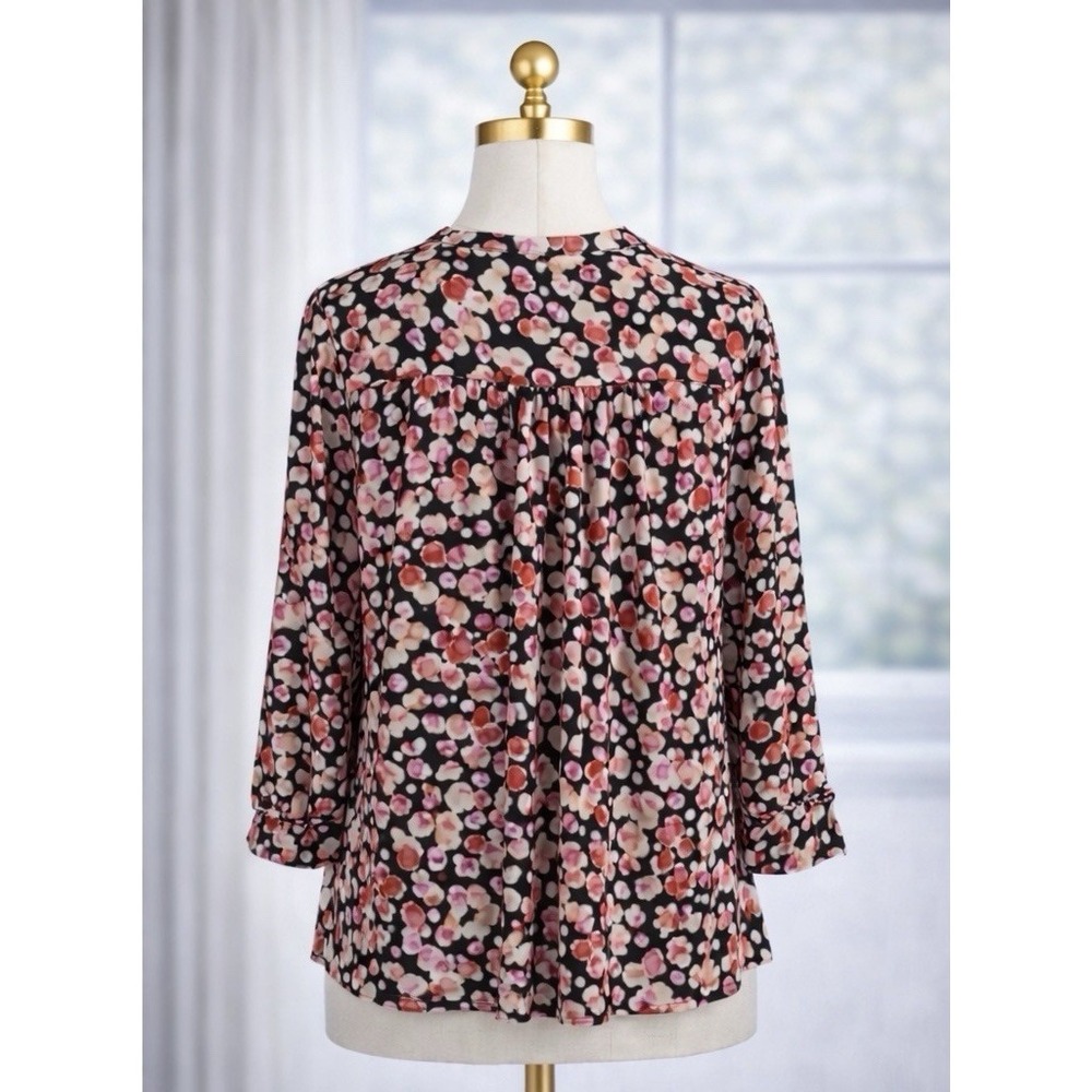 Ava & Grace Pink Orange Floral Popover Top Flowy Stretch Office Size Large - Picture 2 of 8